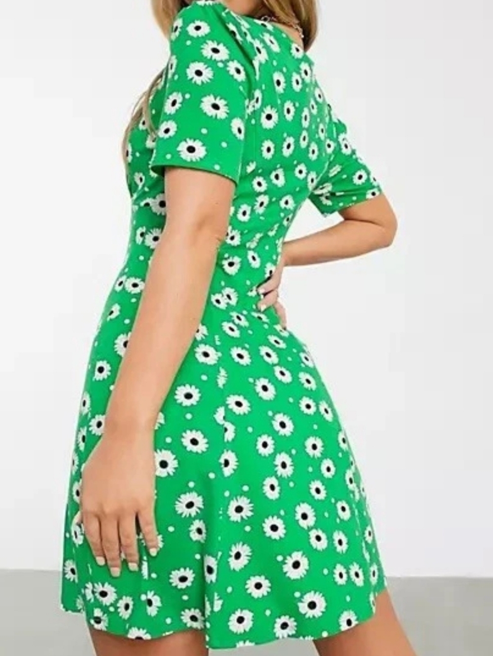 ASOS Green Daisy Print Midi Dress with White Lace Collar